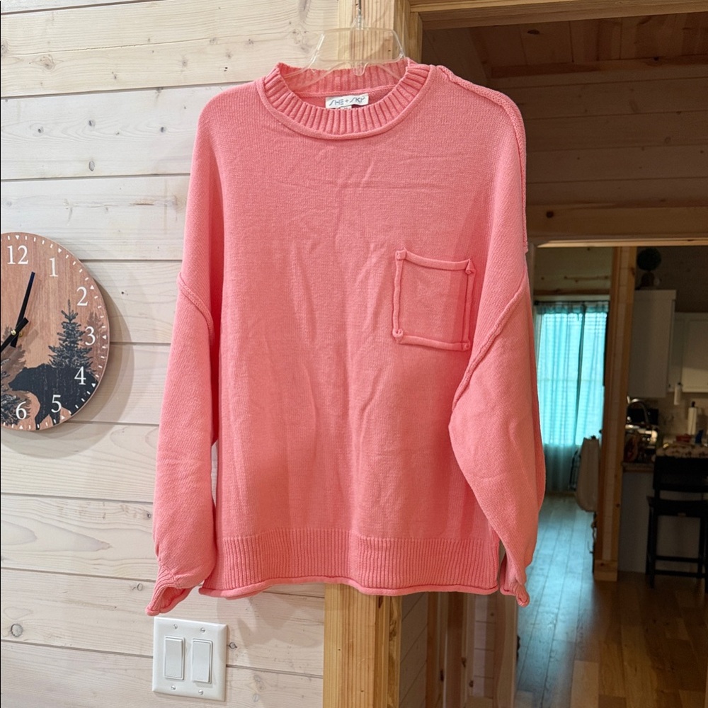 She + Sky Coral Pink Crewneck Sweater